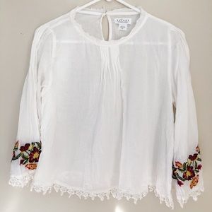 Anthro Floral Embroidery Sheer Top